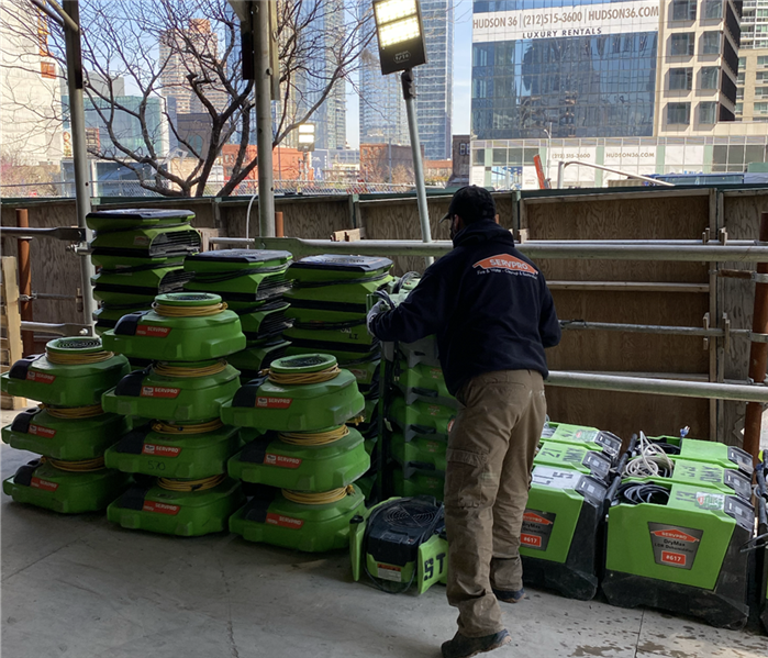 fans and equipment stacked 